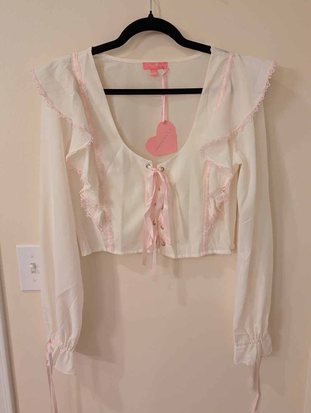 NWT Sugar Thrillz Eve's Garden Lace-Up Ruffle Crop Top